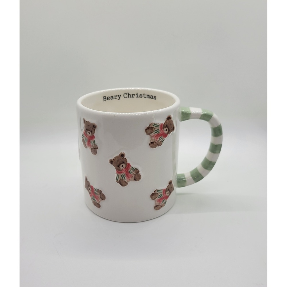 Altar'd State Beary Christmas Teddy Bear Mug Festive Holiday Ceramic Pink Green